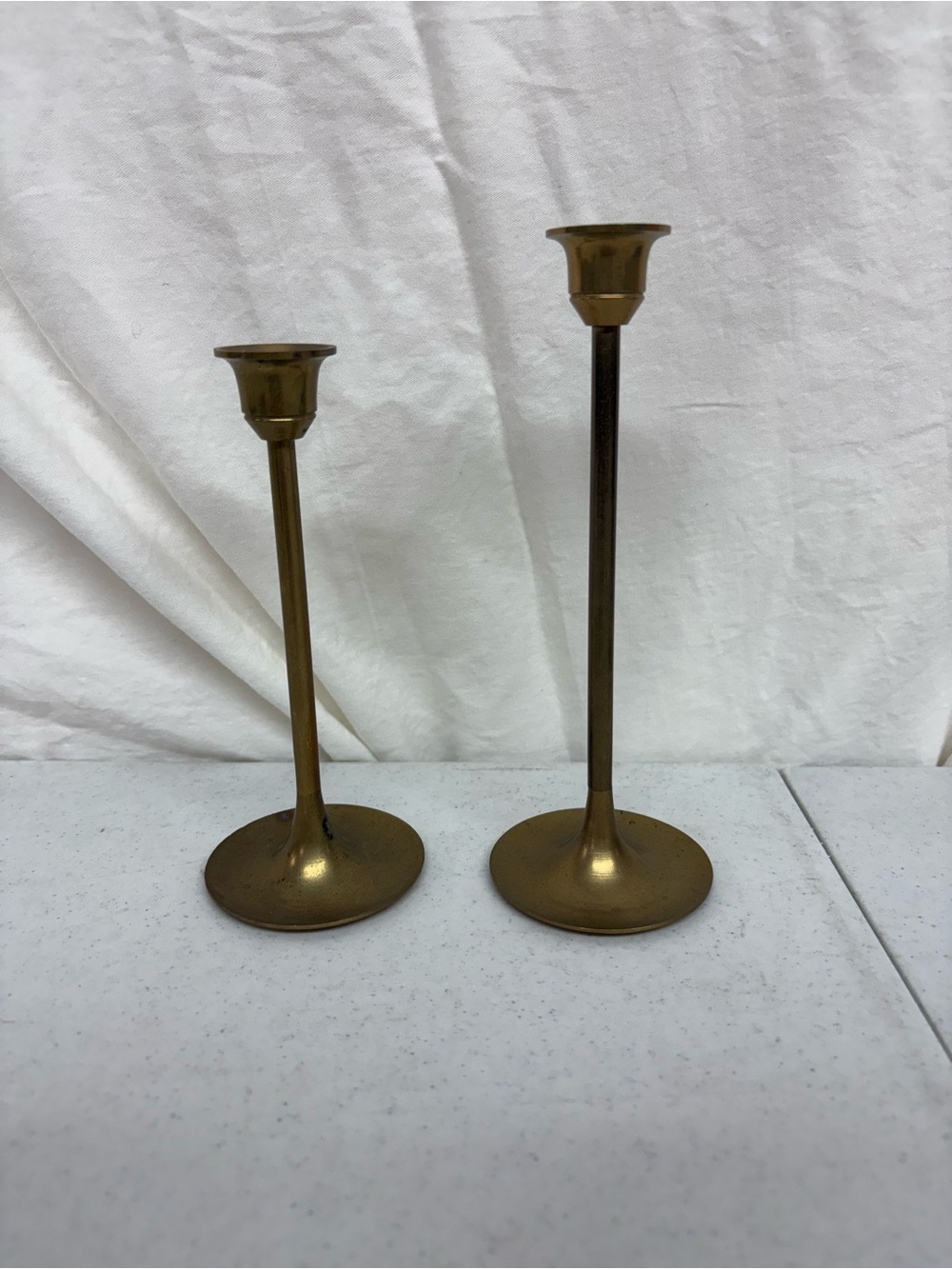 Brass Finish Taper Candle Holders - Set of 2